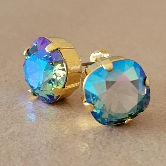 Austrian Crystal Post Earrings in Gold - Picture 7 of 10